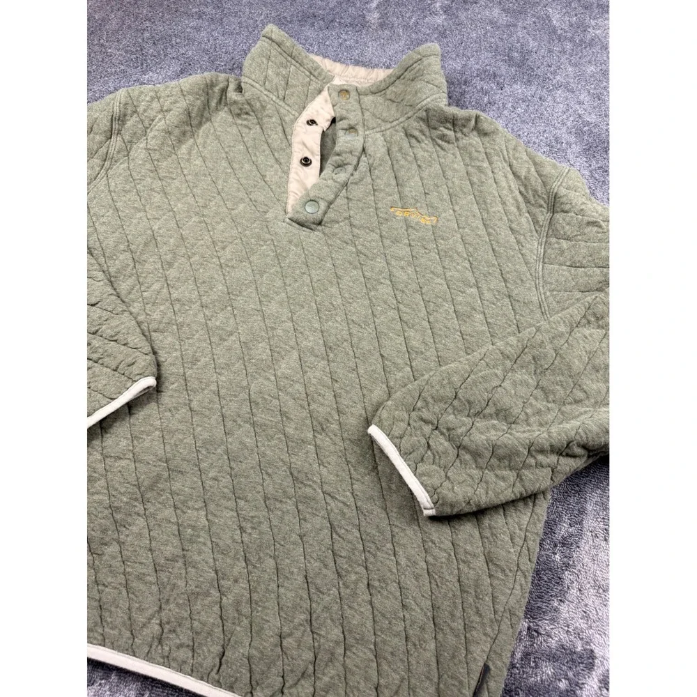 Orvis Trout Bum Mens Medium Quilted Snap Neck Pullover Sweater Sage Green Fishin
